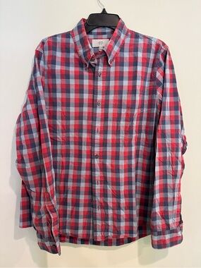 Jack Spade Blue & Red Plaid Button-Down Shirt Preppy Holiday Event Casual Fun XL